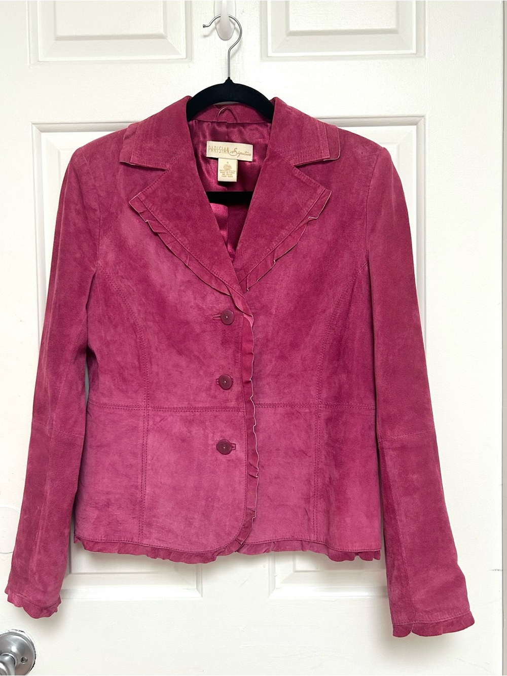 Parisian Signature Genuine Leather Suede Blazer Fuchsia Size S
